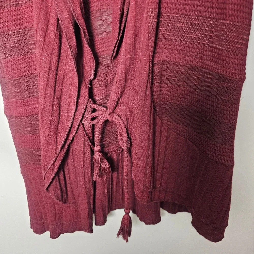 Knox Rose Womens L Bordeaux Open Front Cardigan Tassel Tie Boho NWT Burgundy